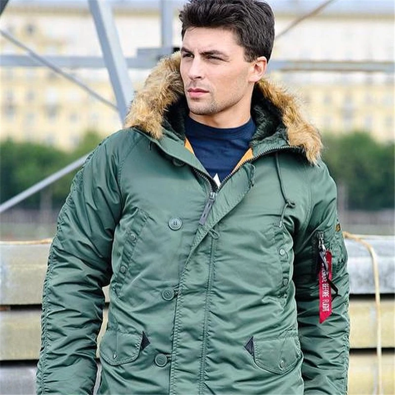 2025 Winter N3B Puffer Men Long Куртка Аляска Coat Military Fur Hood Warm Tactical Parka Army Korean Thick Parka