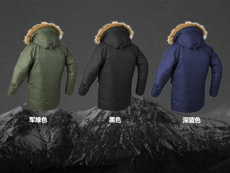 2025 Winter N3B Puffer Men Long Куртка Аляска Coat Military Fur Hood Warm Tactical Parka Army Korean Thick Parka
