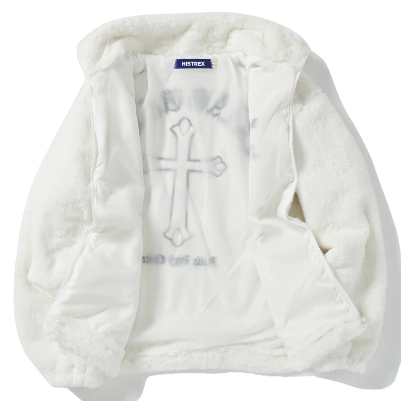 HISTREX Men Rabbit Fur Jacket Parkas,Hip Hop Fluffy Coat,Winter Fleece Overcoat,Harajuku Outerwear Streetwear,Korean Y2k Clothes