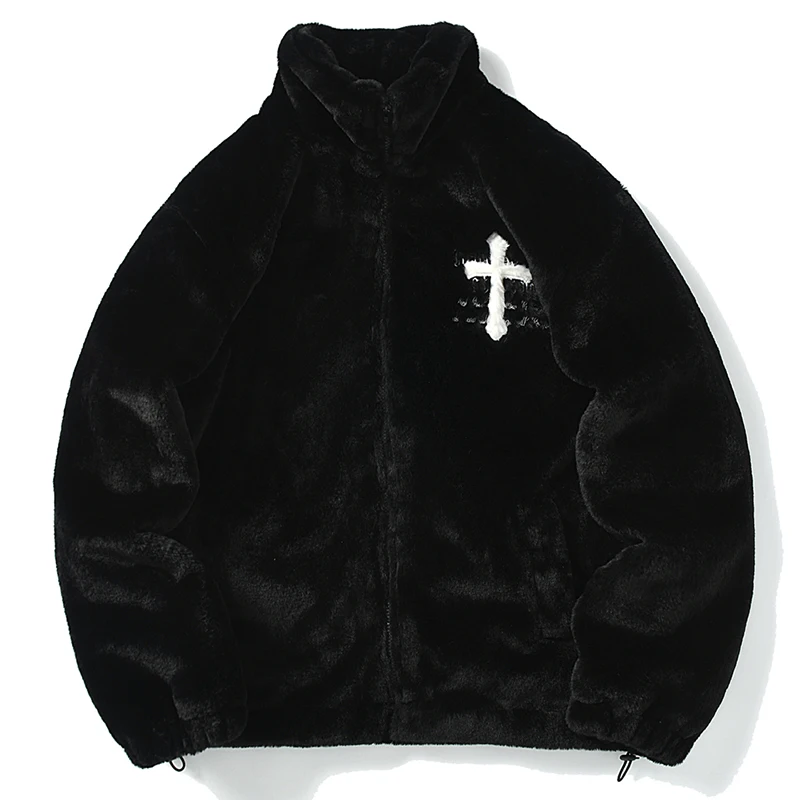 HISTREX Men Rabbit Fur Jacket Parkas,Hip Hop Fluffy Coat,Winter Fleece Overcoat,Harajuku Outerwear Streetwear,Korean Y2k Clothes