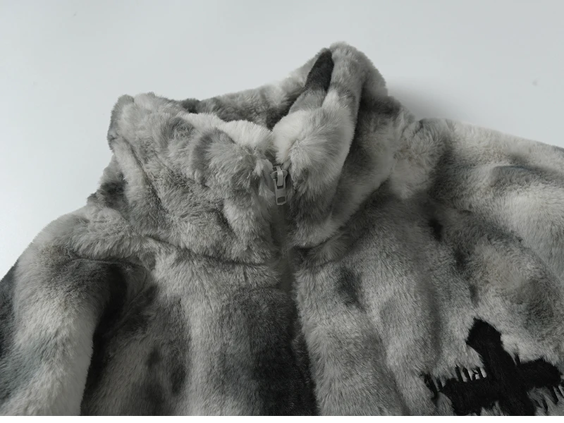 HISTREX Men Rabbit Fur Jacket Parkas,Hip Hop Fluffy Coat,Winter Fleece Overcoat,Harajuku Outerwear Streetwear,Korean Y2k Clothes