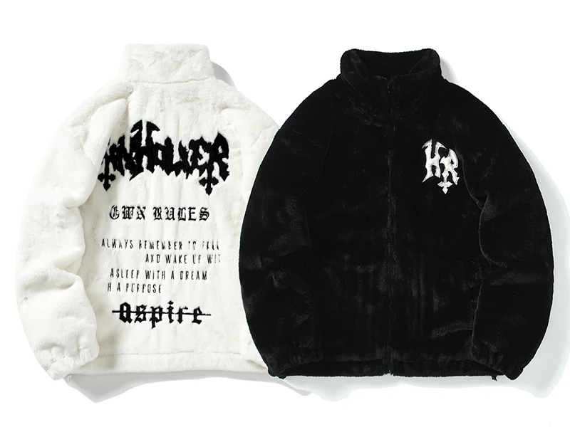 HISTREX Men Rabbit Fur Jacket Parkas,Hip Hop Fluffy Coat,Winter Fleece Overcoat,Harajuku Outerwear Streetwear,Korean Y2k Clothes