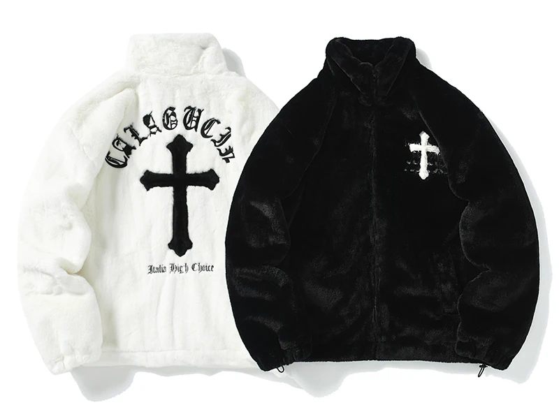 HISTREX Men Rabbit Fur Jacket Parkas,Hip Hop Fluffy Coat,Winter Fleece Overcoat,Harajuku Outerwear Streetwear,Korean Y2k Clothes