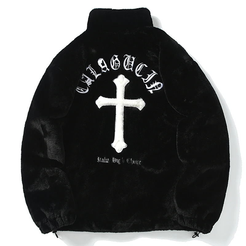 HISTREX Men Rabbit Fur Jacket Parkas,Hip Hop Fluffy Coat,Winter Fleece Overcoat,Harajuku Outerwear Streetwear,Korean Y2k Clothes
