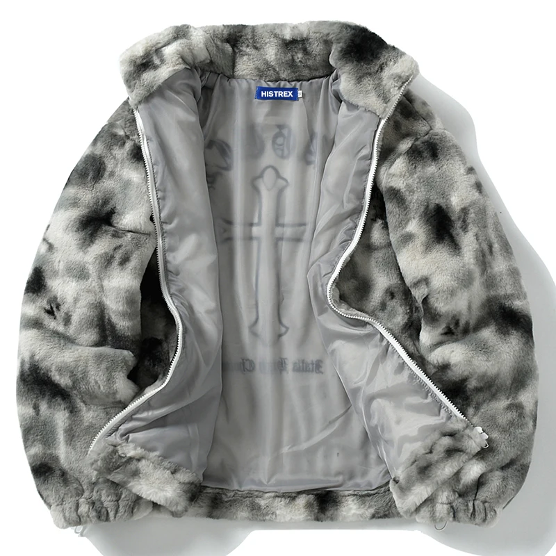 HISTREX Men Rabbit Fur Jacket Parkas,Hip Hop Fluffy Coat,Winter Fleece Overcoat,Harajuku Outerwear Streetwear,Korean Y2k Clothes
