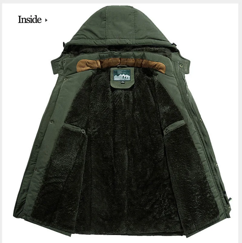 Big Size Multi-pocket Men's Winter Jacket Fleece Linning Outdoor Parka Coat Hooded Windbreaker Military Thick Warm Outerwear