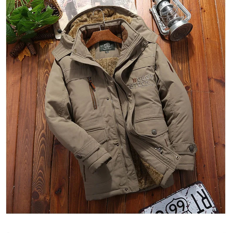 Big Size Multi-pocket Men's Winter Jacket Fleece Linning Outdoor Parka Coat Hooded Windbreaker Military Thick Warm Outerwear