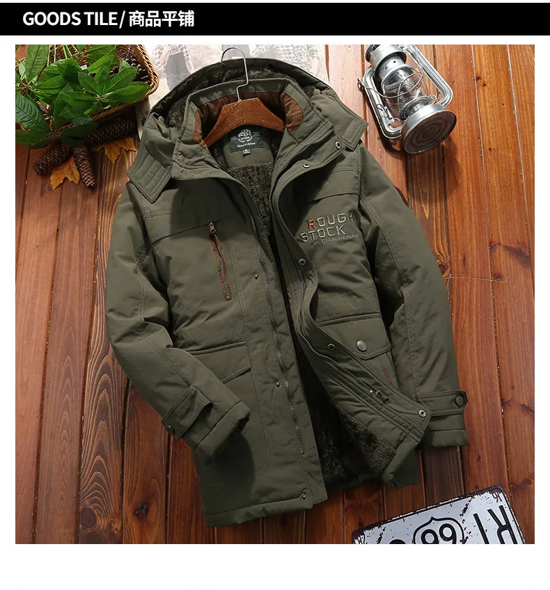 Big Size Multi-pocket Men's Winter Jacket Fleece Linning Outdoor Parka Coat Hooded Windbreaker Military Thick Warm Outerwear