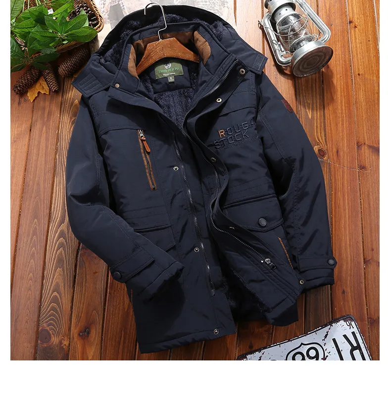 Big Size Multi-pocket Men's Winter Jacket Fleece Linning Outdoor Parka Coat Hooded Windbreaker Military Thick Warm Outerwear