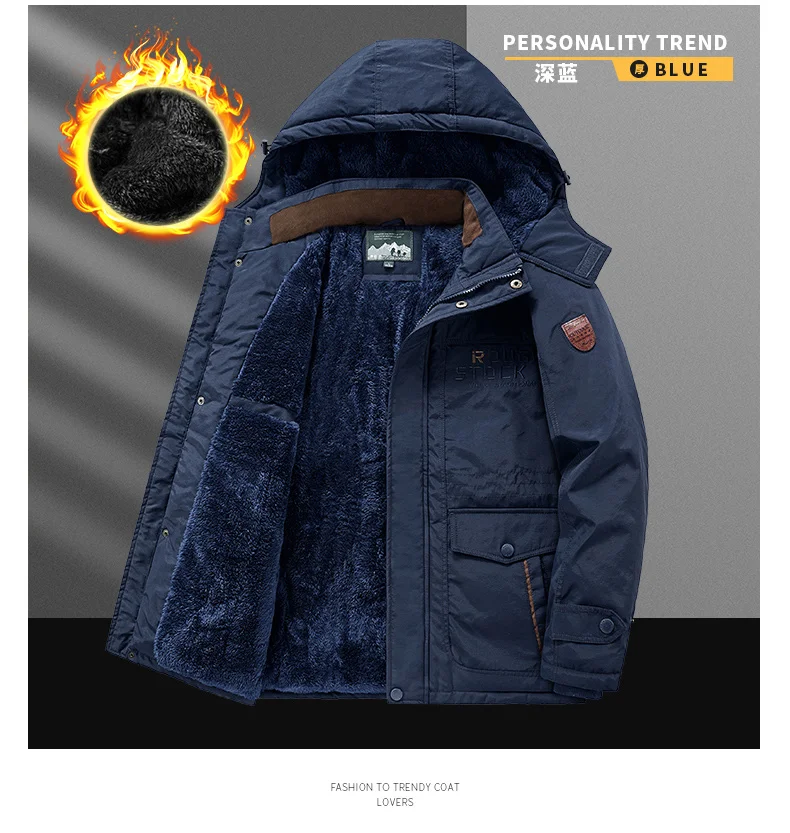Winter Thicken Warm Men's Winter Jackets Casual Zipper Up Fleece Lining Jacket Windproof Thermal Parka Coat Outwear Clothing