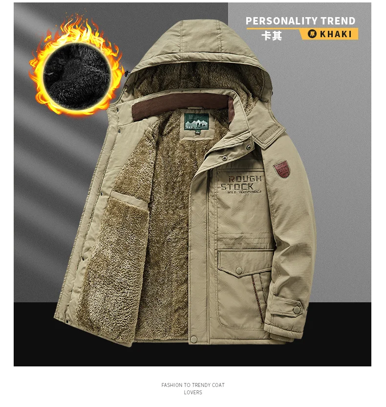 Winter Thicken Warm Men's Winter Jackets Casual Zipper Up Fleece Lining Jacket Windproof Thermal Parka Coat Outwear Clothing