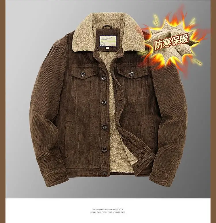 Men's Wear Single Breasted Loose Jacket Men's Corduroy Jacket Coat Winter Jacket Fashion Coat Casual Plush Outfit Winproof Coats