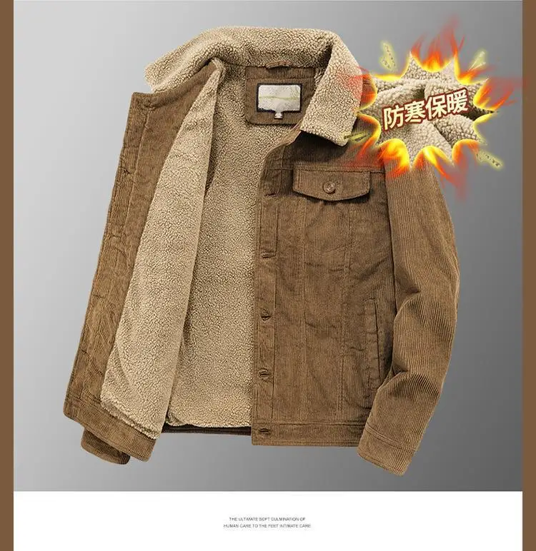 Men's Wear Single Breasted Loose Jacket Men's Corduroy Jacket Coat Winter Jacket Fashion Coat Casual Plush Outfit Winproof Coats