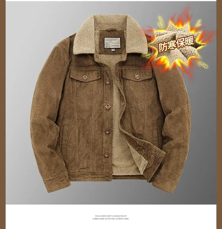 Men's Wear Single Breasted Loose Jacket Men's Corduroy Jacket Coat Winter Jacket Fashion Coat Casual Plush Outfit Winproof Coats