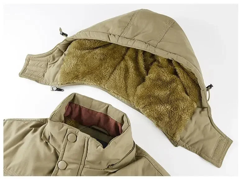 Multi Pockets Warm Parkas Fleece Down Jackets New Fashion Male Outdoor Tooling Casual Jackets 6XL Men Hooded Long Winter Jackets