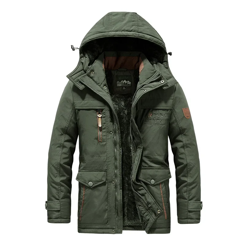 Multi Pockets Warm Parkas Fleece Down Jackets New Fashion Male Outdoor Tooling Casual Jackets 6XL Men Hooded Long Winter Jackets