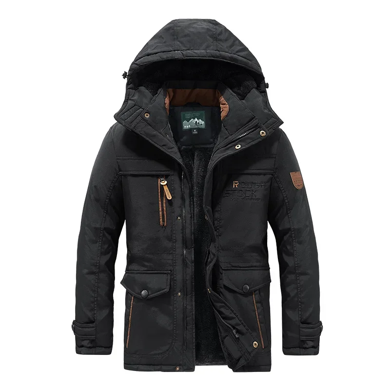 Multi Pockets Warm Parkas Fleece Down Jackets New Fashion Male Outdoor Tooling Casual Jackets 6XL Men Hooded Long Winter Jackets
