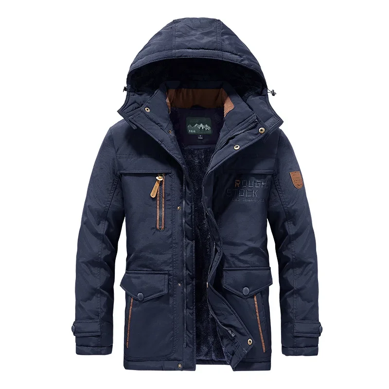 Multi Pockets Warm Parkas Fleece Down Jackets New Fashion Male Outdoor Tooling Casual Jackets 6XL Men Hooded Long Winter Jackets