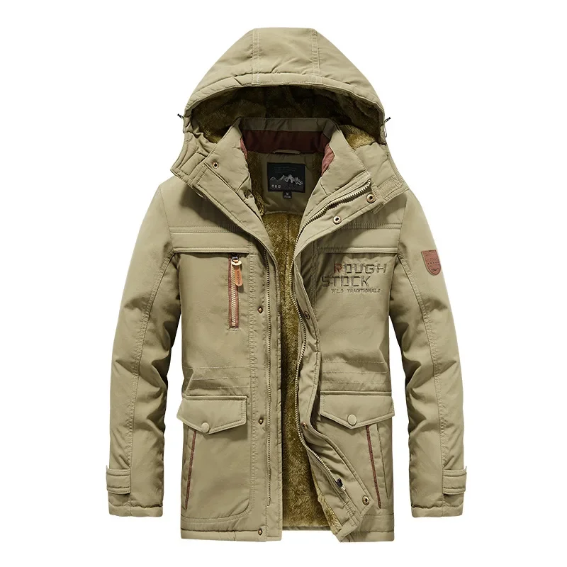 Multi Pockets Warm Parkas Fleece Down Jackets New Fashion Male Outdoor Tooling Casual Jackets 6XL Men Hooded Long Winter Jackets