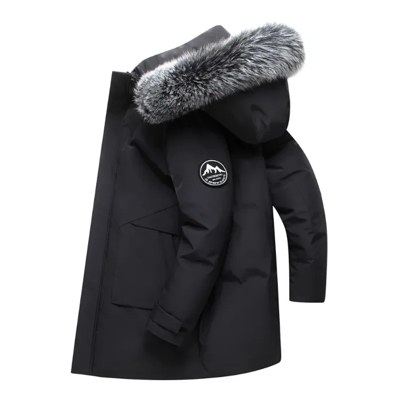 Long Men Windproof Down Jacket Coats Mens Warm White Duck Down Hooded Jacket Parkas Multi Pockets Overcoat Male Autumn Winter