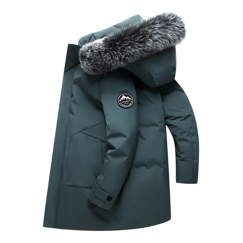 Long Men Windproof Down Jacket Coats Mens Warm White Duck Down Hooded Jacket Parkas Multi Pockets Overcoat Male Autumn Winter