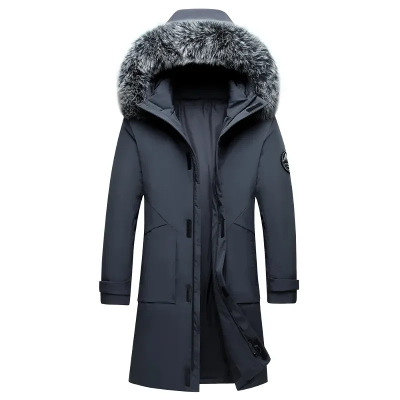 Long Men Windproof Down Jacket Coats Mens Warm White Duck Down Hooded Jacket Parkas Multi Pockets Overcoat Male Autumn Winter