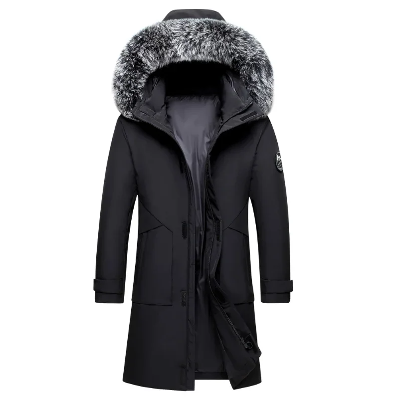 Long Men Windproof Down Jacket Coats Mens Warm White Duck Down Hooded Jacket Parkas Multi Pockets Overcoat Male Autumn Winter