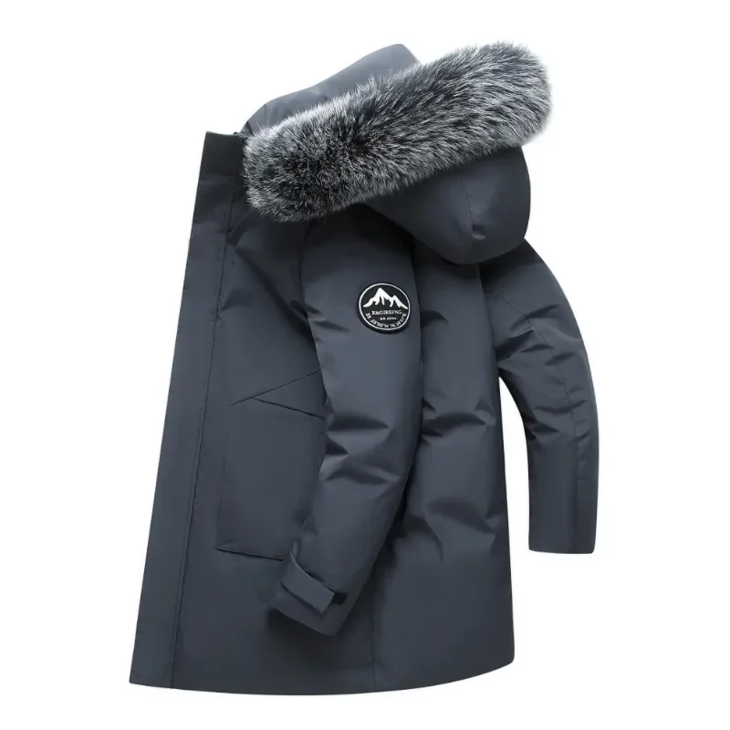 Long Men Windproof Down Jacket Coats Mens Warm White Duck Down Hooded Jacket Parkas Multi Pockets Overcoat Male Autumn Winter