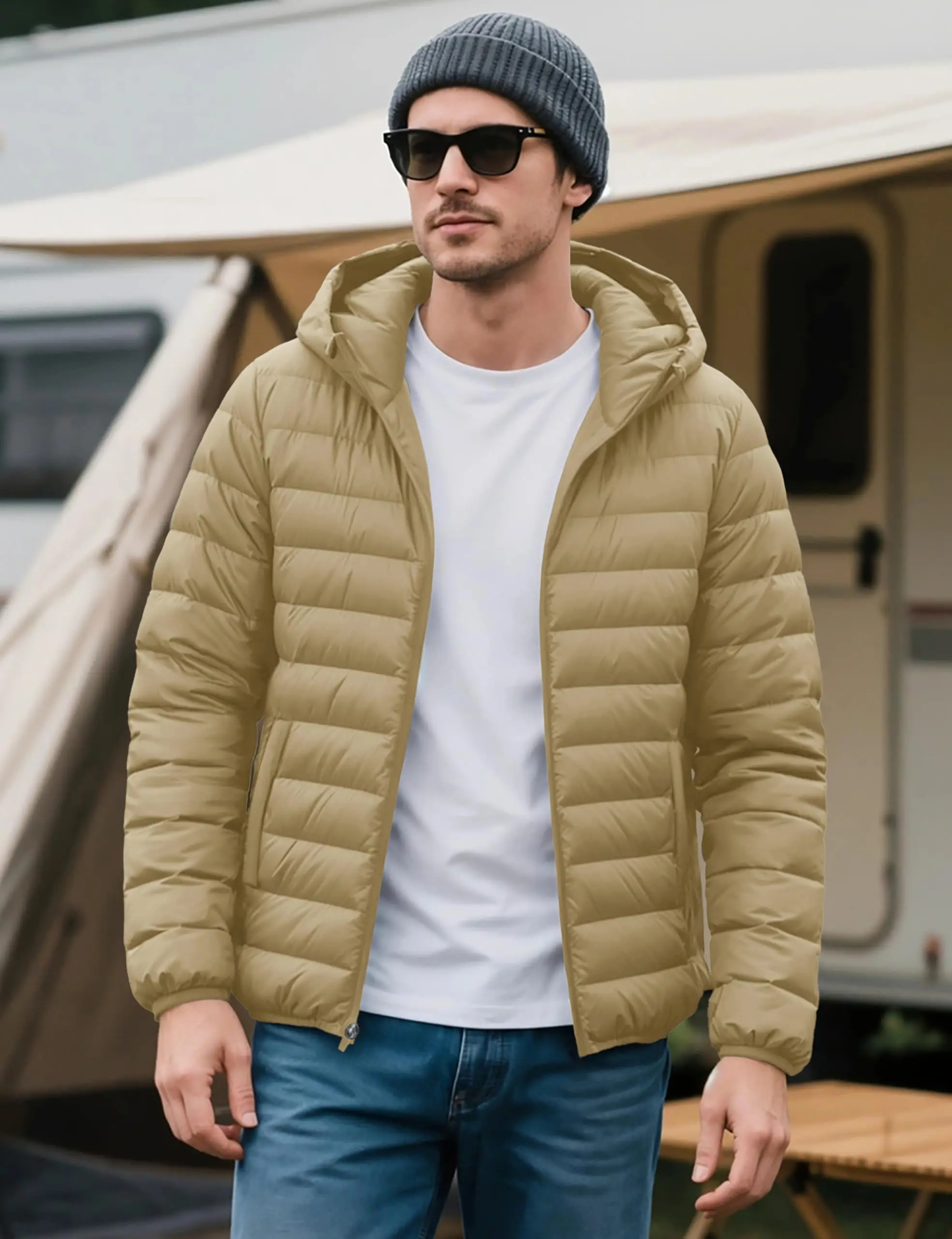TACVASEN Mens Winter Quilted Puffer Jackets Lightweight Padding Waterproof Jackets Hooded Insulated Warm Outdoor Work Male Coats