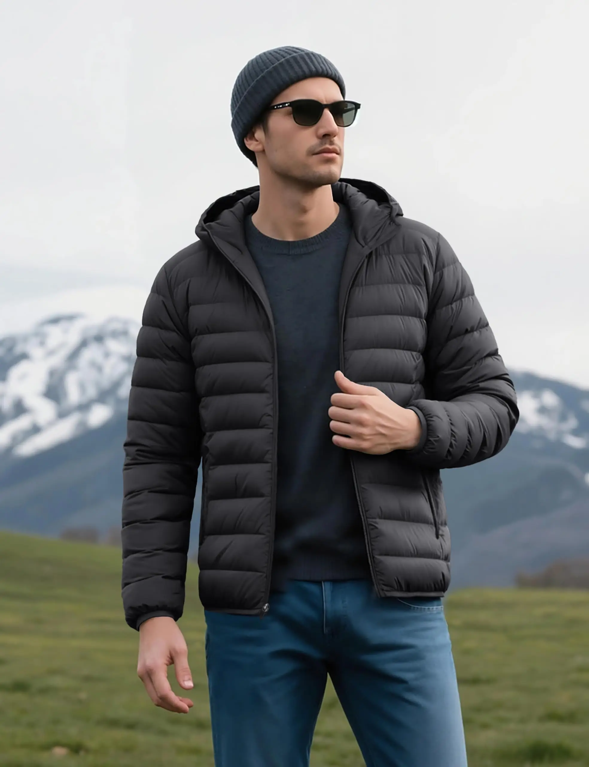 TACVASEN Mens Winter Quilted Puffer Jackets Lightweight Padding Waterproof Jackets Hooded Insulated Warm Outdoor Work Male Coats