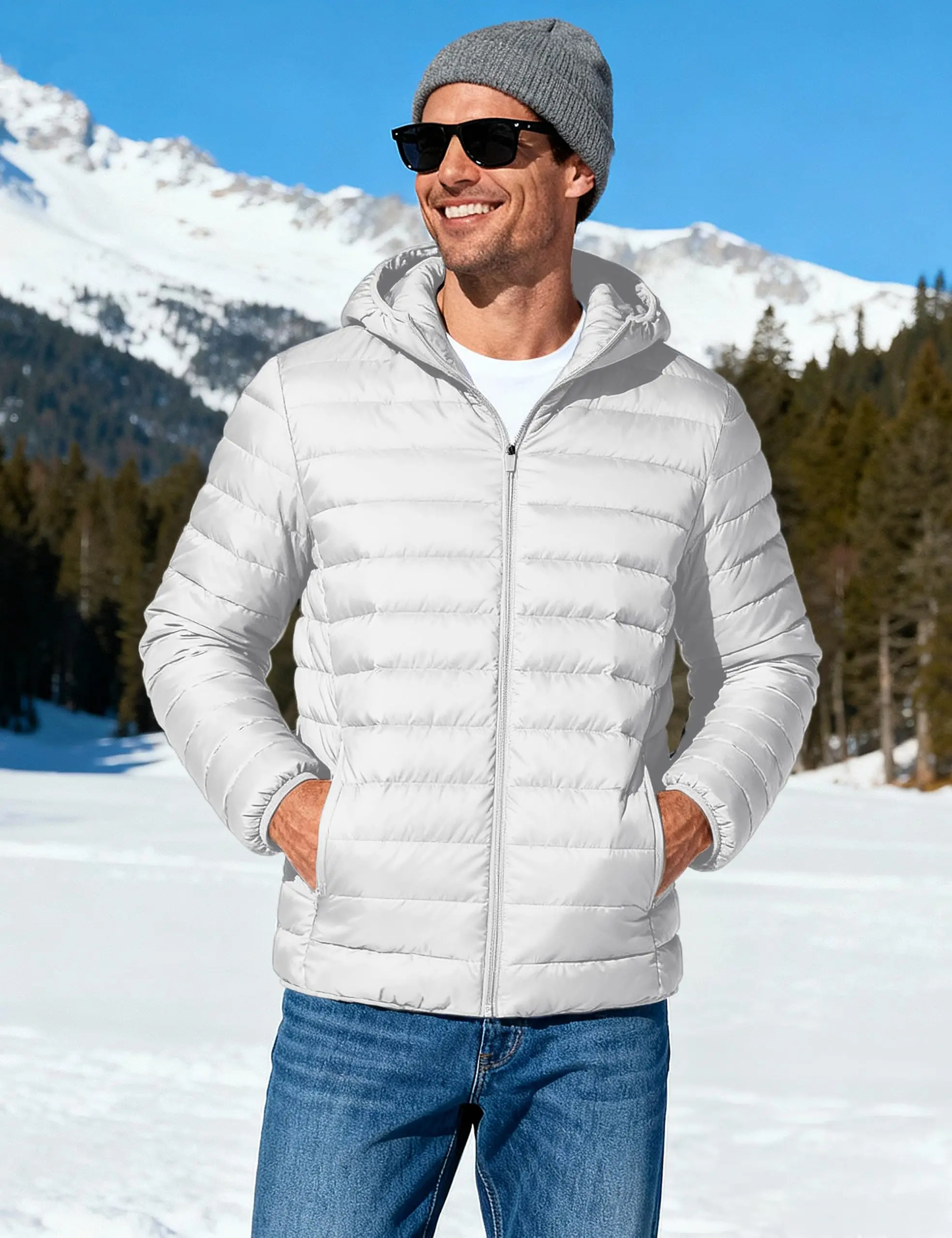 TACVASEN Mens Winter Quilted Puffer Jackets Lightweight Padding Waterproof Jackets Hooded Insulated Warm Outdoor Work Male Coats