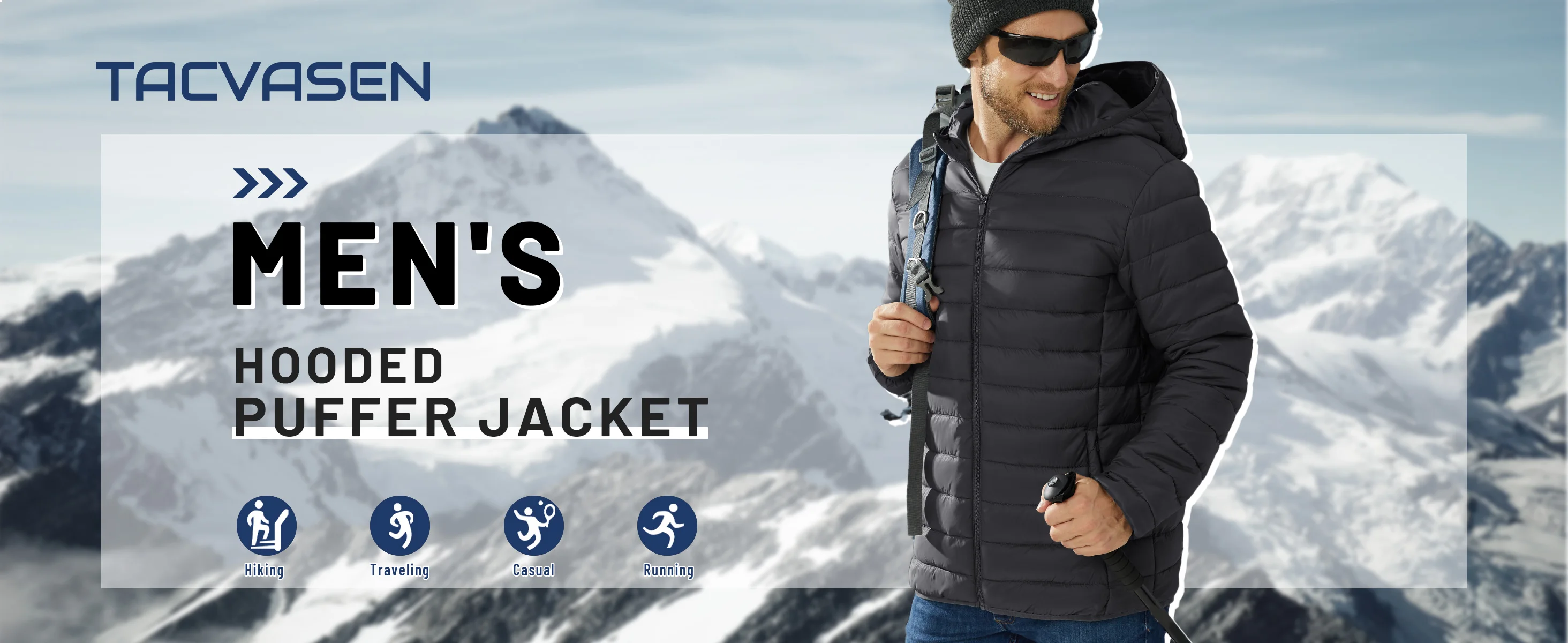 TACVASEN Mens Winter Quilted Puffer Jackets Lightweight Padding Waterproof Jackets Hooded Insulated Warm Outdoor Work Male Coats