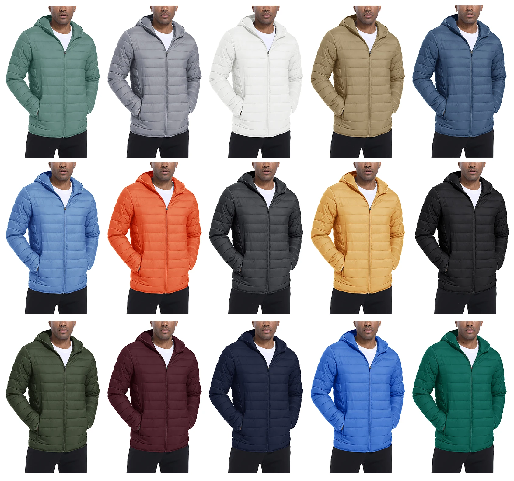 TACVASEN Mens Winter Quilted Puffer Jackets Lightweight Padding Waterproof Jackets Hooded Insulated Warm Outdoor Work Male Coats