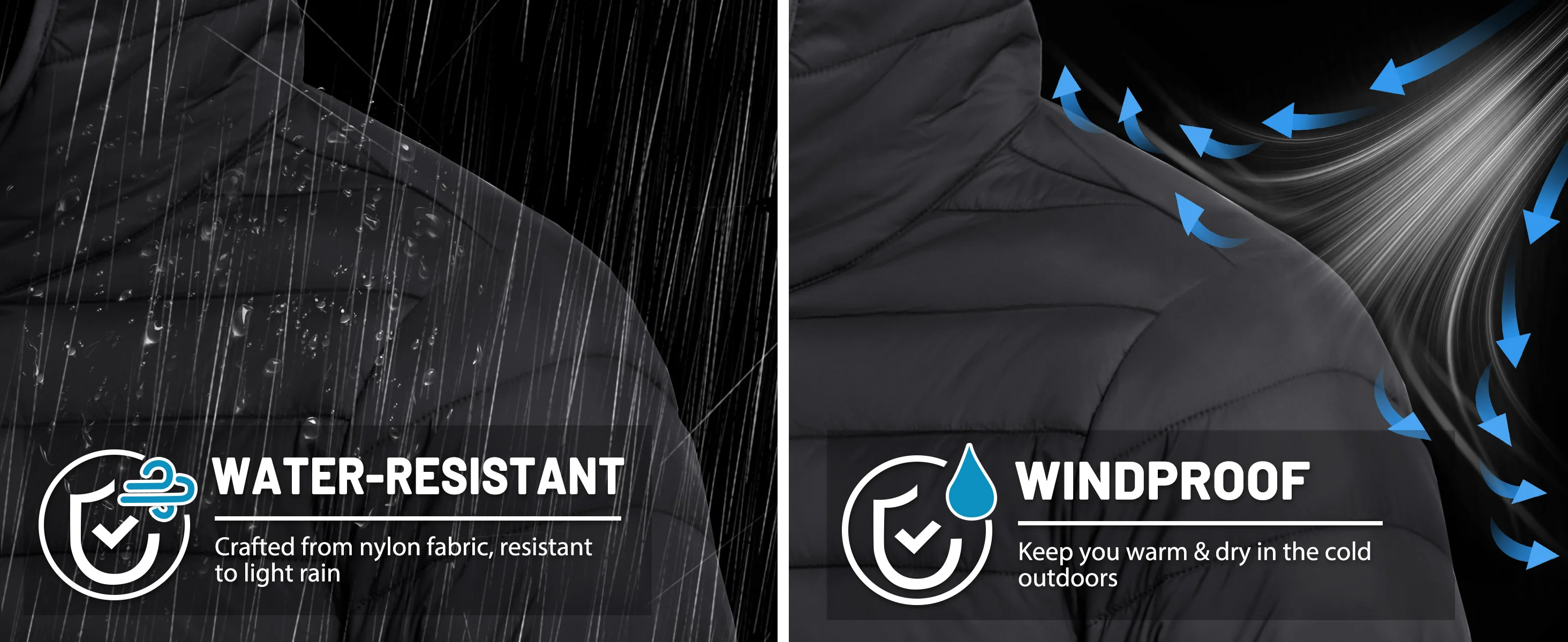 TACVASEN Mens Winter Quilted Puffer Jackets Lightweight Padding Waterproof Jackets Hooded Insulated Warm Outdoor Work Male Coats