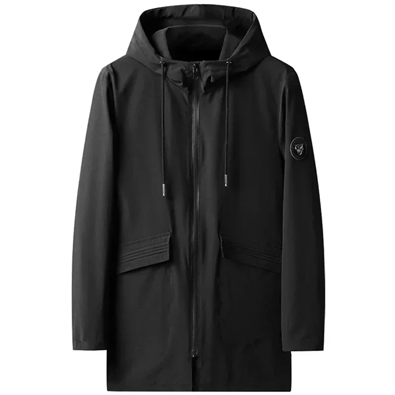Men Black Hooded Windbreaker Outwear Warm Jacket Fleece Parka Coat Fleece Jacket Long Parkas 8XL New Plus Size Men's Winter