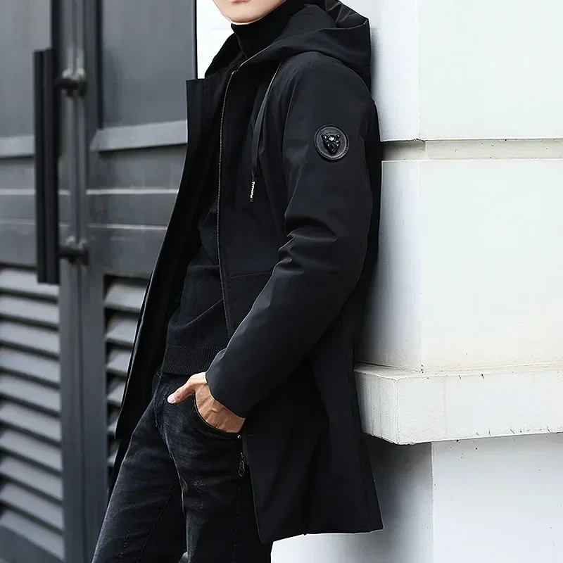 Men Black Hooded Windbreaker Outwear Warm Jacket Fleece Parka Coat Fleece Jacket Long Parkas 8XL New Plus Size Men's Winter