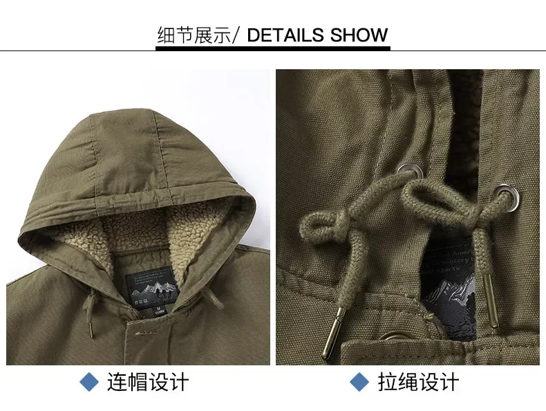 Men's Fleece Jacket Hooded Parkas Lamb Fur Lining Men's Winter Jackets Plush Men's Cold Jacket Thickening Motorcycle Jacket