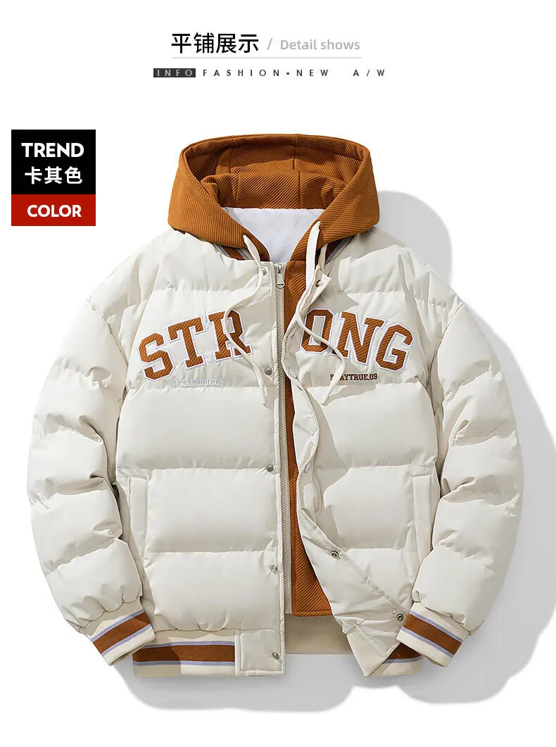 Winter Jacket Men's Zipper New Jacket Streetwear Windproof Fashion Jacket Hooded Parkers Winter Thick Thermal Cotton Coat Men's