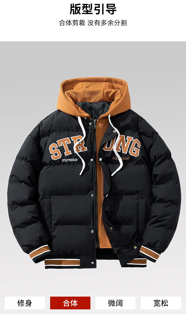 Winter Jacket Men's Zipper New Jacket Streetwear Windproof Fashion Jacket Hooded Parkers Winter Thick Thermal Cotton Coat Men's