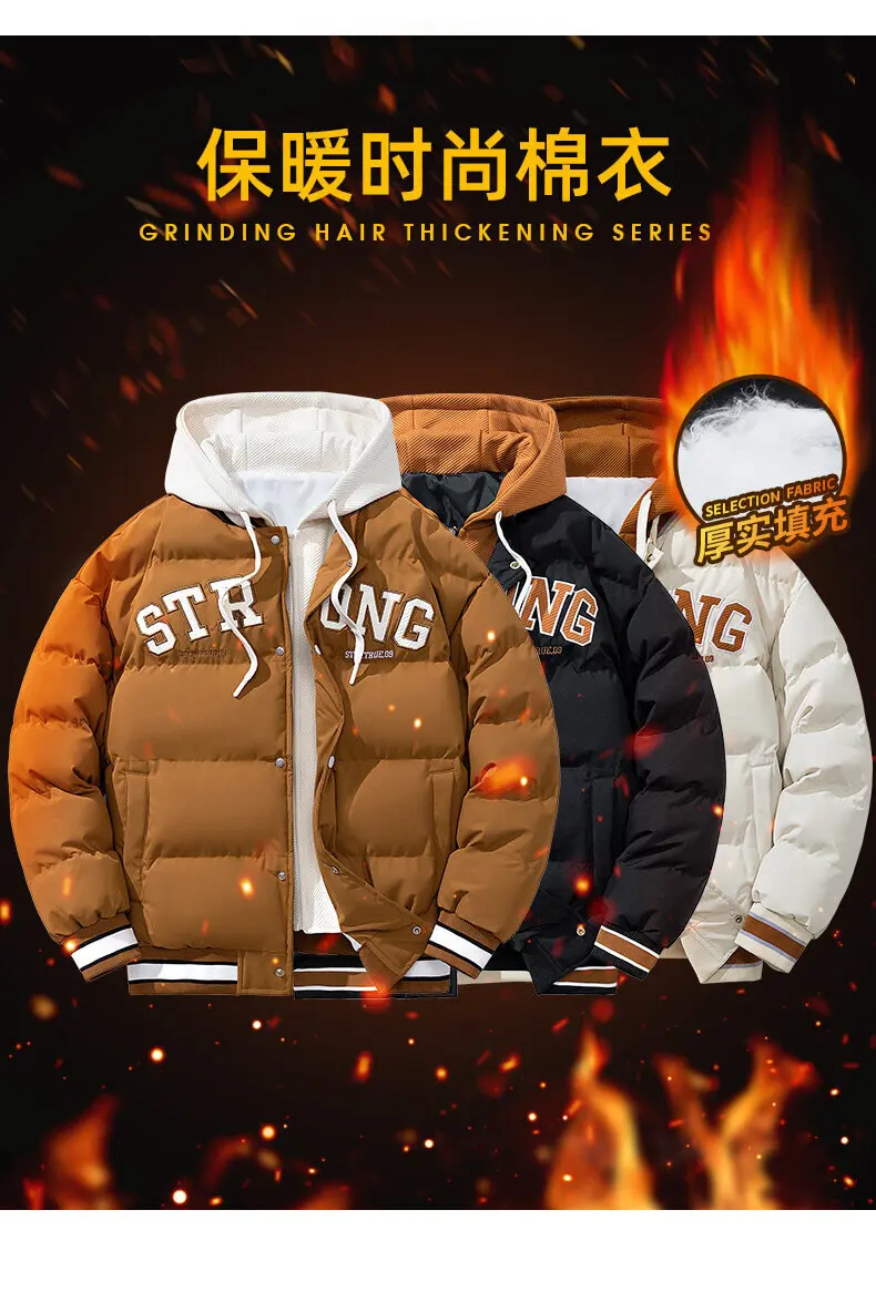 Winter Jacket Men's Zipper New Jacket Streetwear Windproof Fashion Jacket Hooded Parkers Winter Thick Thermal Cotton Coat Men's