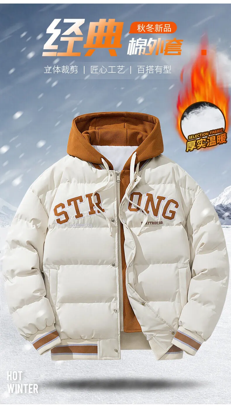 Winter Jacket Men's Zipper New Jacket Streetwear Windproof Fashion Jacket Hooded Parkers Winter Thick Thermal Cotton Coat Men's