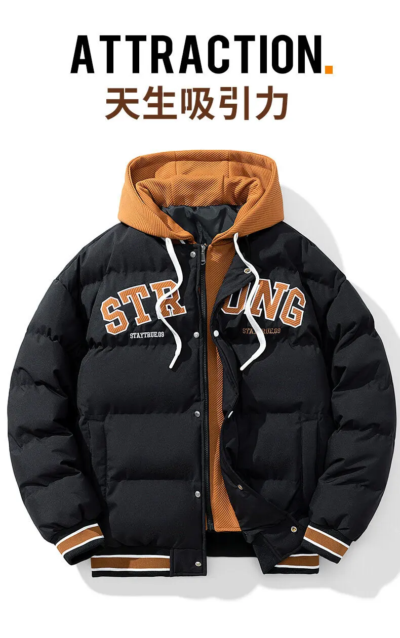 Winter Jacket Men's Zipper New Jacket Streetwear Windproof Fashion Jacket Hooded Parkers Winter Thick Thermal Cotton Coat Men's