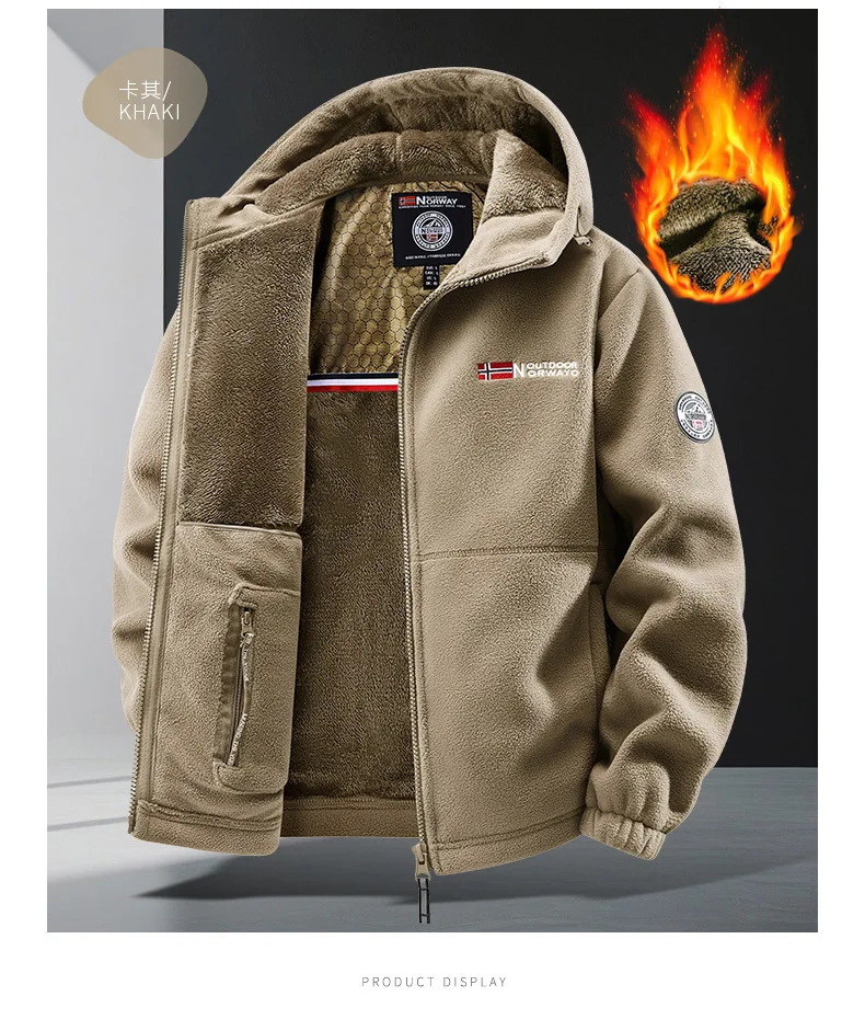 Men's Autumn Winter Fleece Jacket European-Style Hooded Warm Outdoor Thickened Couples' Coats New Arrivals