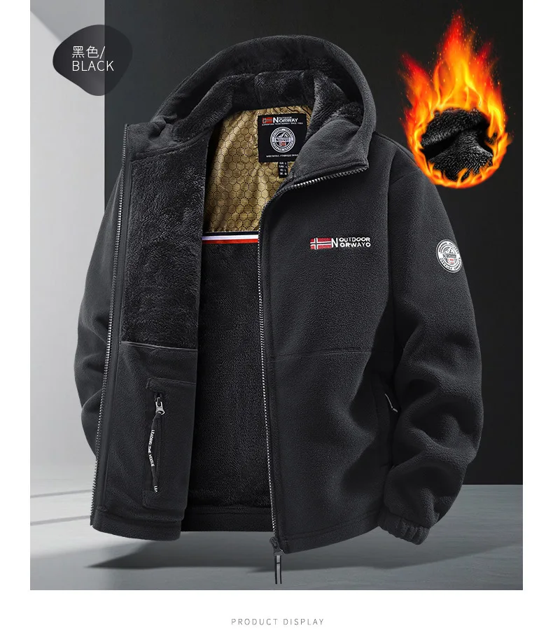 Men's Autumn Winter Fleece Jacket European-Style Hooded Warm Outdoor Thickened Couples' Coats New Arrivals