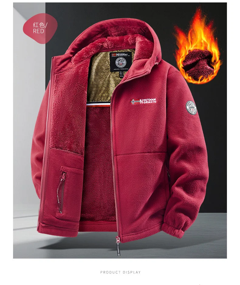 Men's Autumn Winter Fleece Jacket European-Style Hooded Warm Outdoor Thickened Couples' Coats New Arrivals