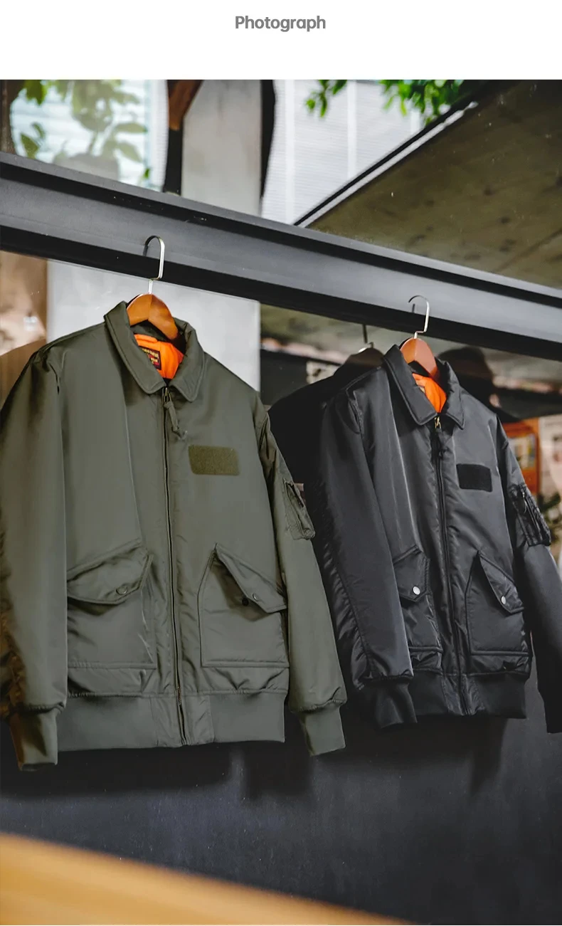 Maden Mens CWU-45P Bomber Jackets Autumn and Winter Windproof Thickened Coat Orange Lining High-density Waterproof Fabric Jacket