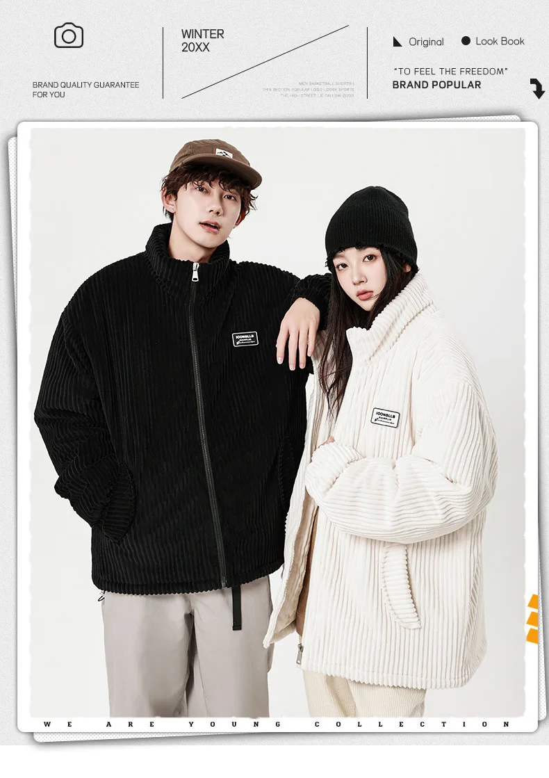 Autumn Winter Corduroy Men's Parkas High-end Design Quality Men's Jacket Handsome Trendy Brand Thick Couple Down Cotton Jacket