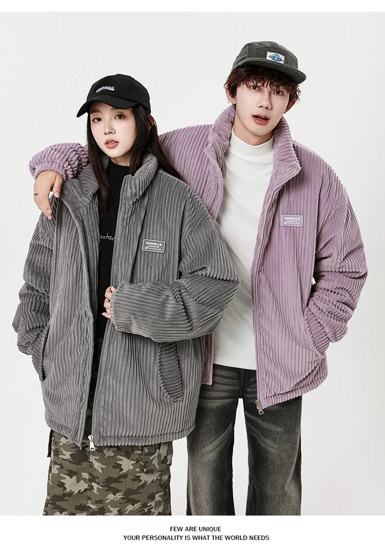 Autumn Winter Corduroy Men's Parkas High-end Design Quality Men's Jacket Handsome Trendy Brand Thick Couple Down Cotton Jacket