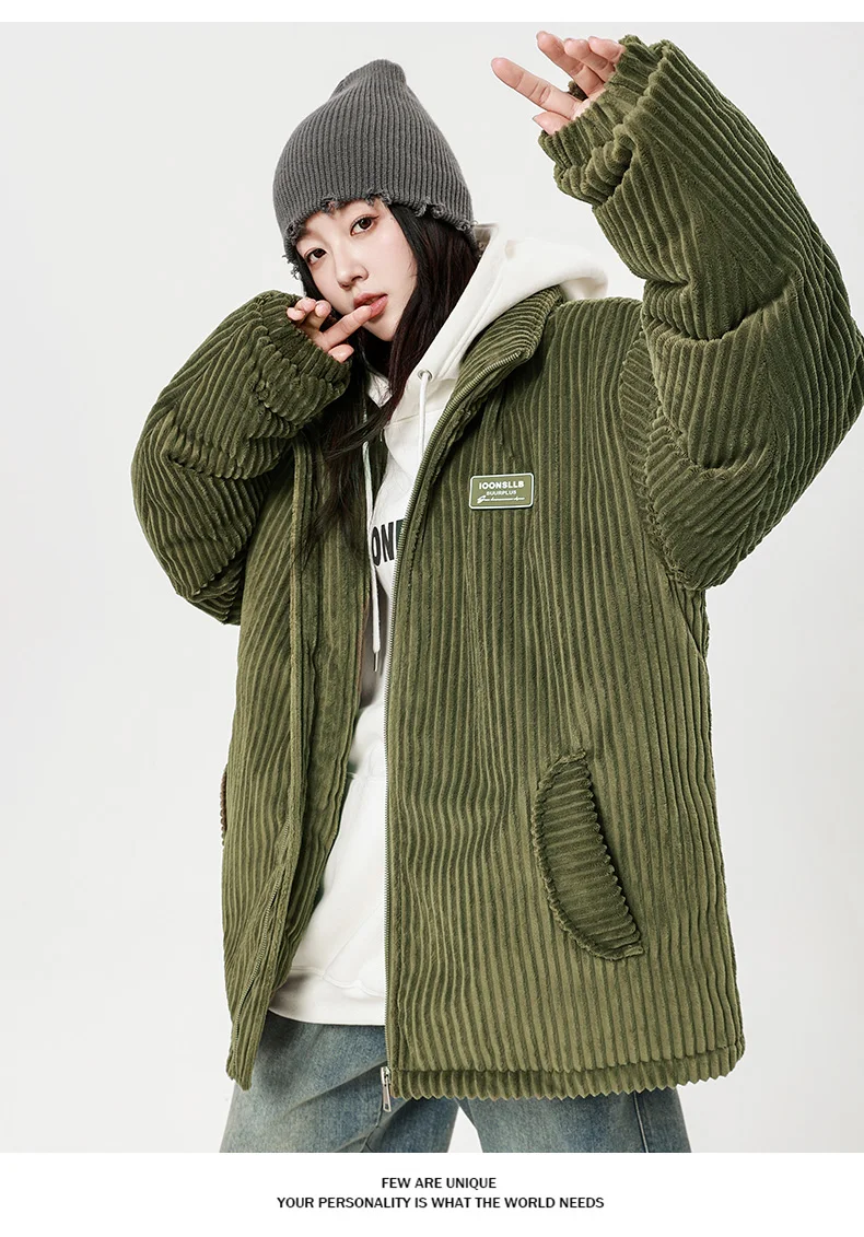 Autumn Winter Corduroy Men's Parkas High-end Design Quality Men's Jacket Handsome Trendy Brand Thick Couple Down Cotton Jacket