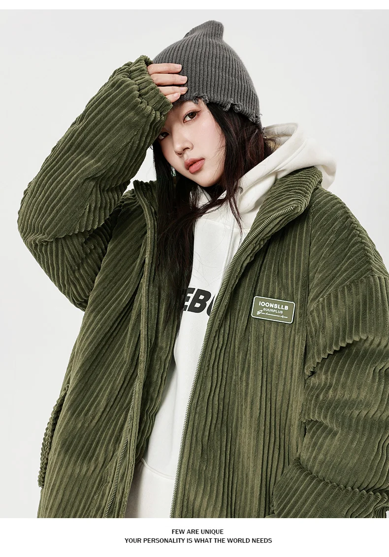 Autumn Winter Corduroy Men's Parkas High-end Design Quality Men's Jacket Handsome Trendy Brand Thick Couple Down Cotton Jacket